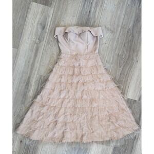 Tiered Tulle Satin Dress Blush Nude Coquette Balletcore Romantic Whimsical Fairy